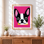 Finished pop art boston terrier paint by numbers artwork displayed as home decor
