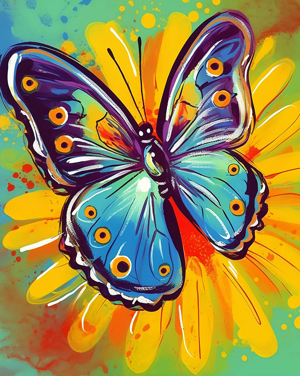 Pop art butterfly and sunflower paint by numbers kit for beginners