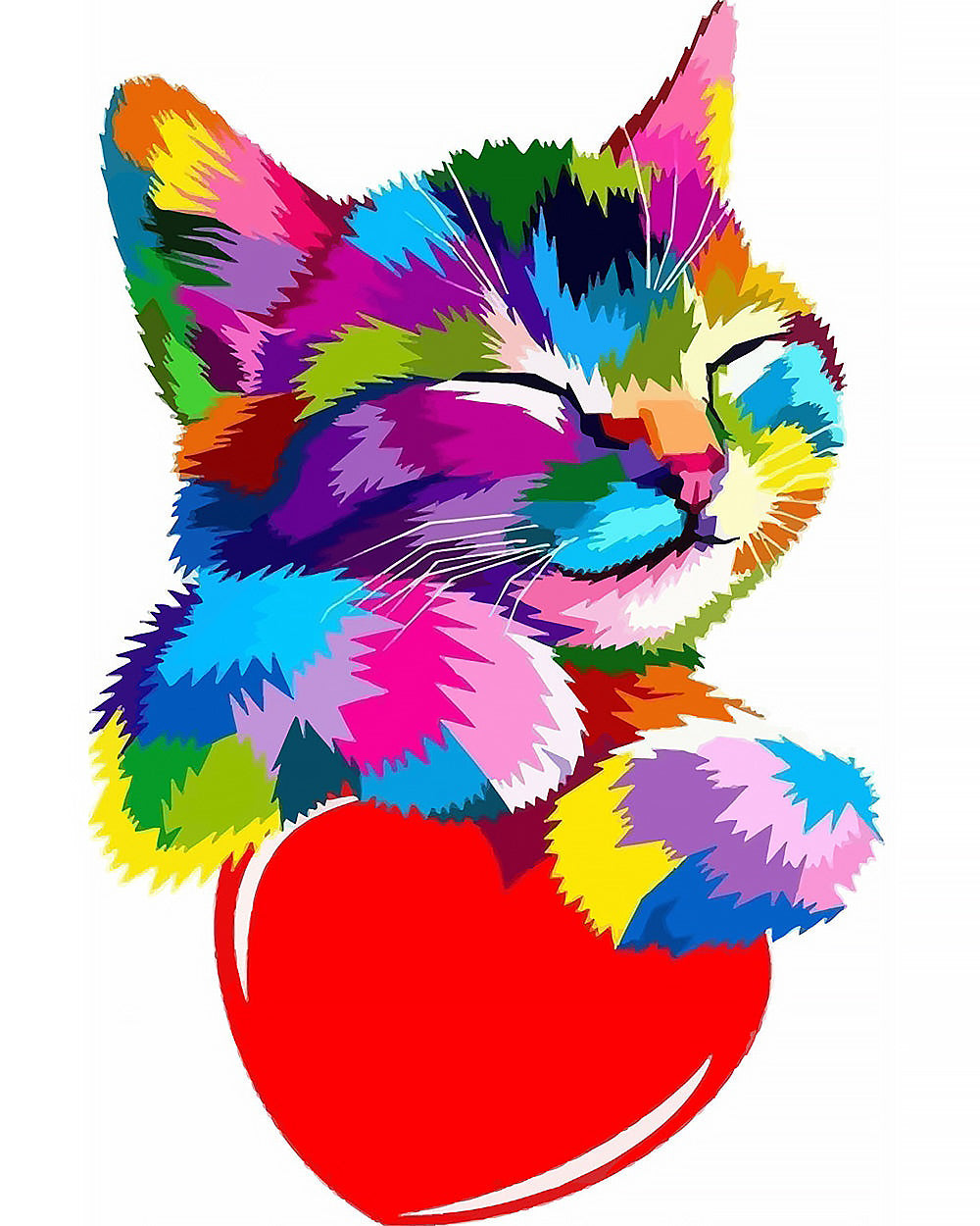 Pop art cat with red heart cross stitch kit for beginners