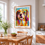 Pop art cavalier king charles spaniel paint by numbers artwork displayed on wall as home decor