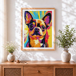 Finished pop art chihuahua cross stitch artwork displayed