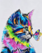 Pop art colourful cat and butterfly cross stitch kit for beginners