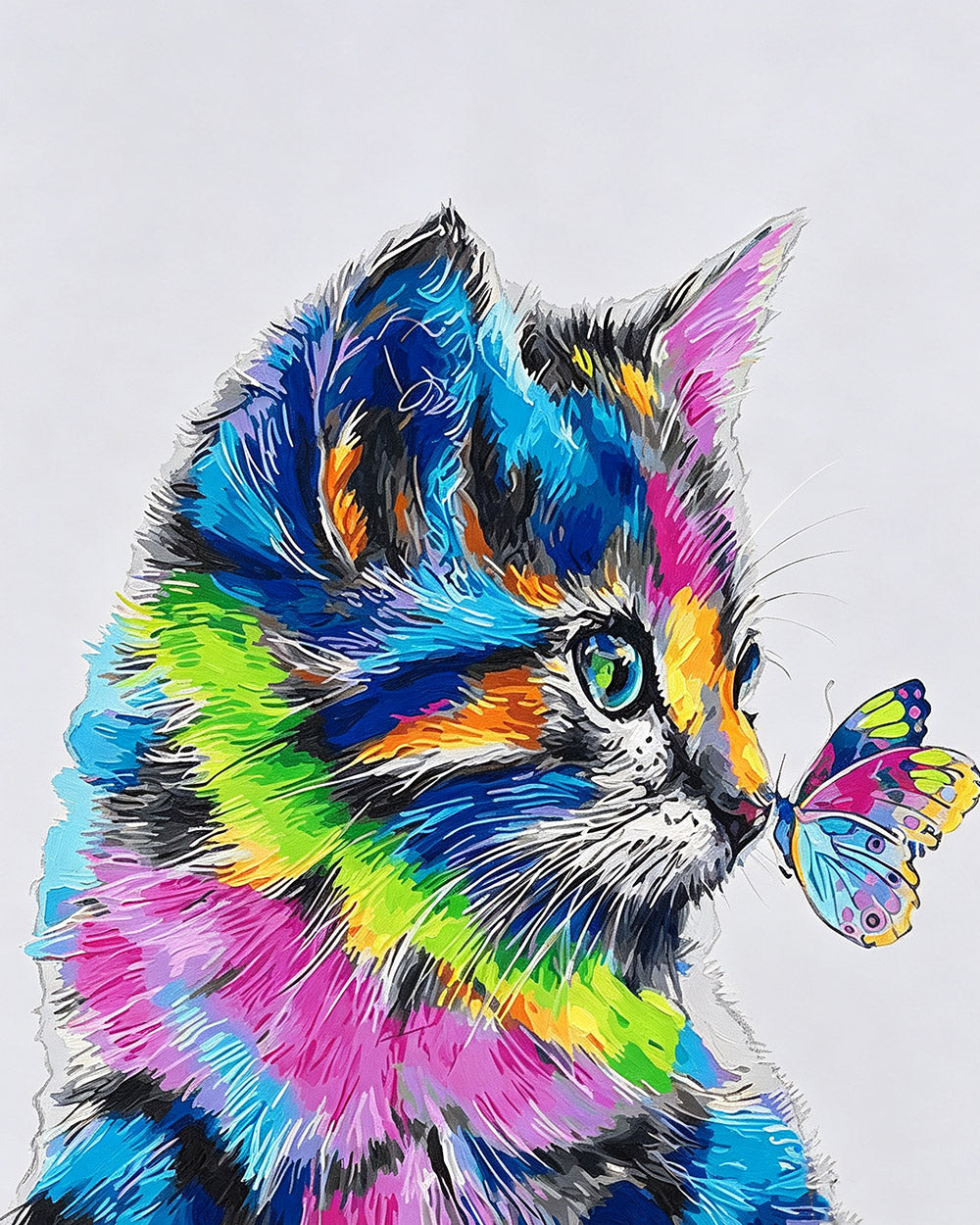 Pop art colourful cat and butterfly cross stitch kit for beginners