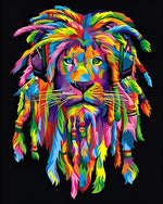 Pop art colourful lion in the dark cross stitch kit for beginners