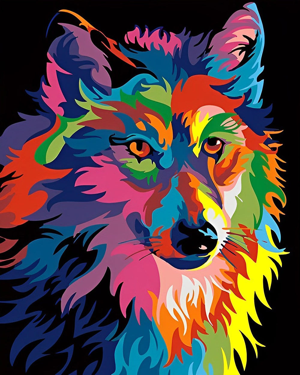 Pop art colourful wolf cross stitch kit for beginners