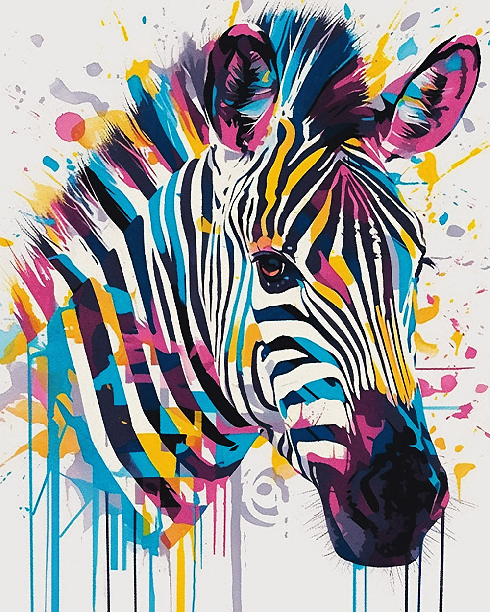 Pop art colourful zebra head paint by numbers kit for beginners