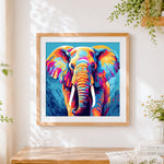 Finished pop art elephant cross stitch artwork displayed