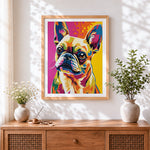 Finished pop art french bulldog paint by numbers artwork displayed as home decor