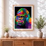 Finished pop art gorilla in the dark cross stitch artwork displayed