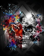 Pop art lion and skull split face paint by numbers kit for beginners