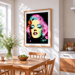 Pop art marilyn monroe portrait cross stitch artwork displayed on wall as home decor