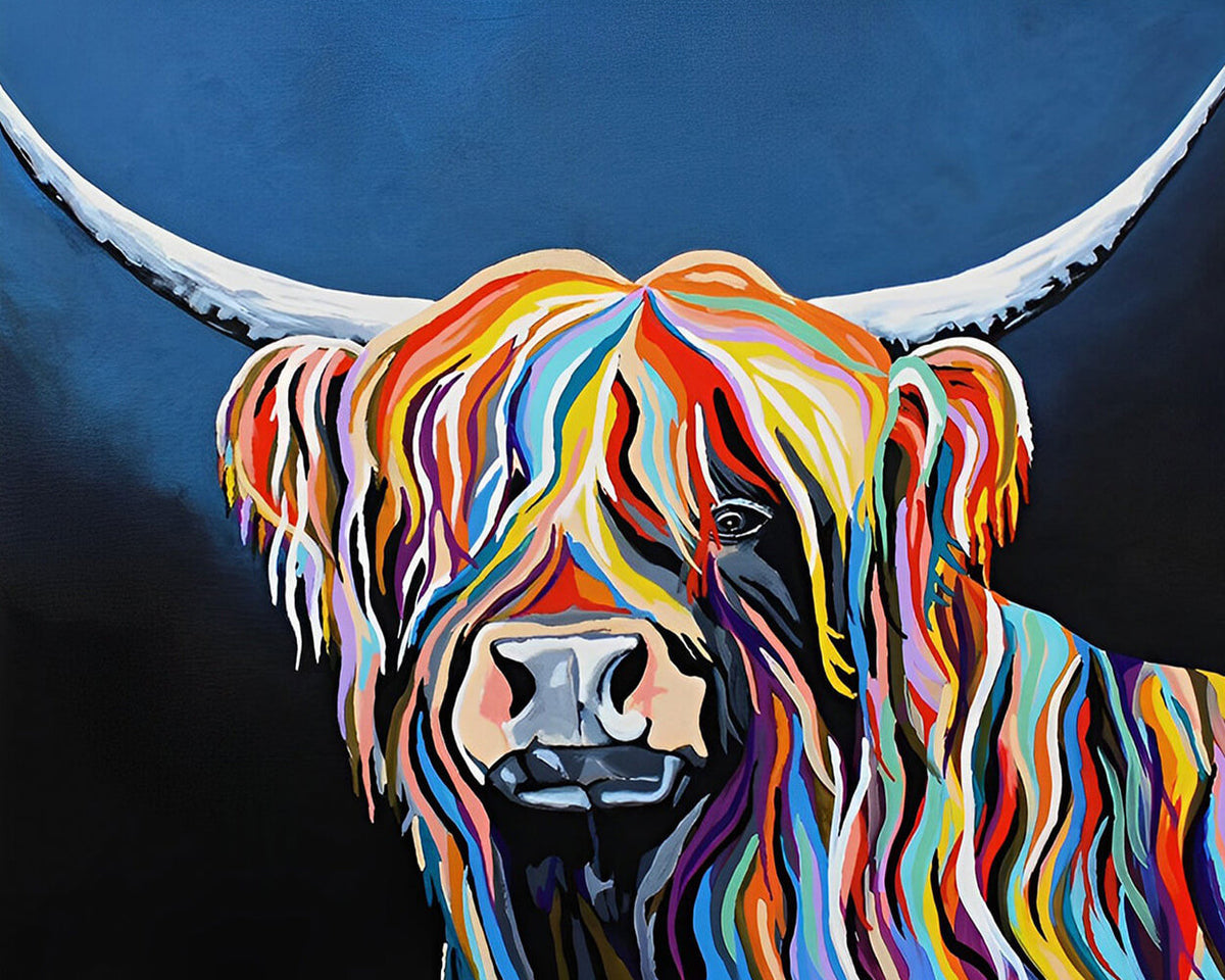 Pop art rainbow highland cow cross stitch kit for beginners