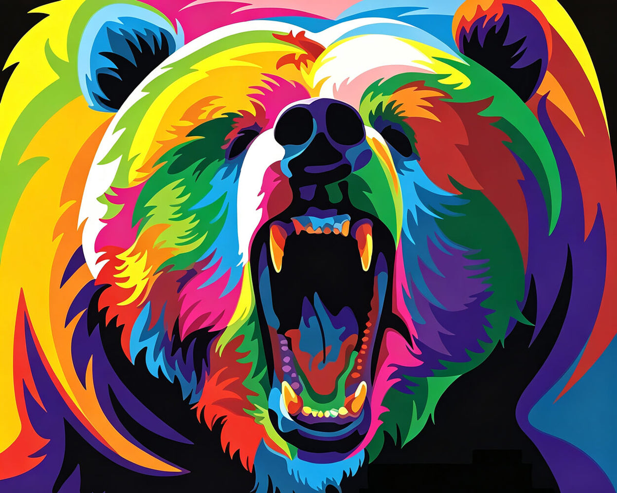 Pop art roaring bear cross stitch kit for beginners