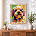 Finished pop art shih tzu paint by numbers artwork displayed as home decor