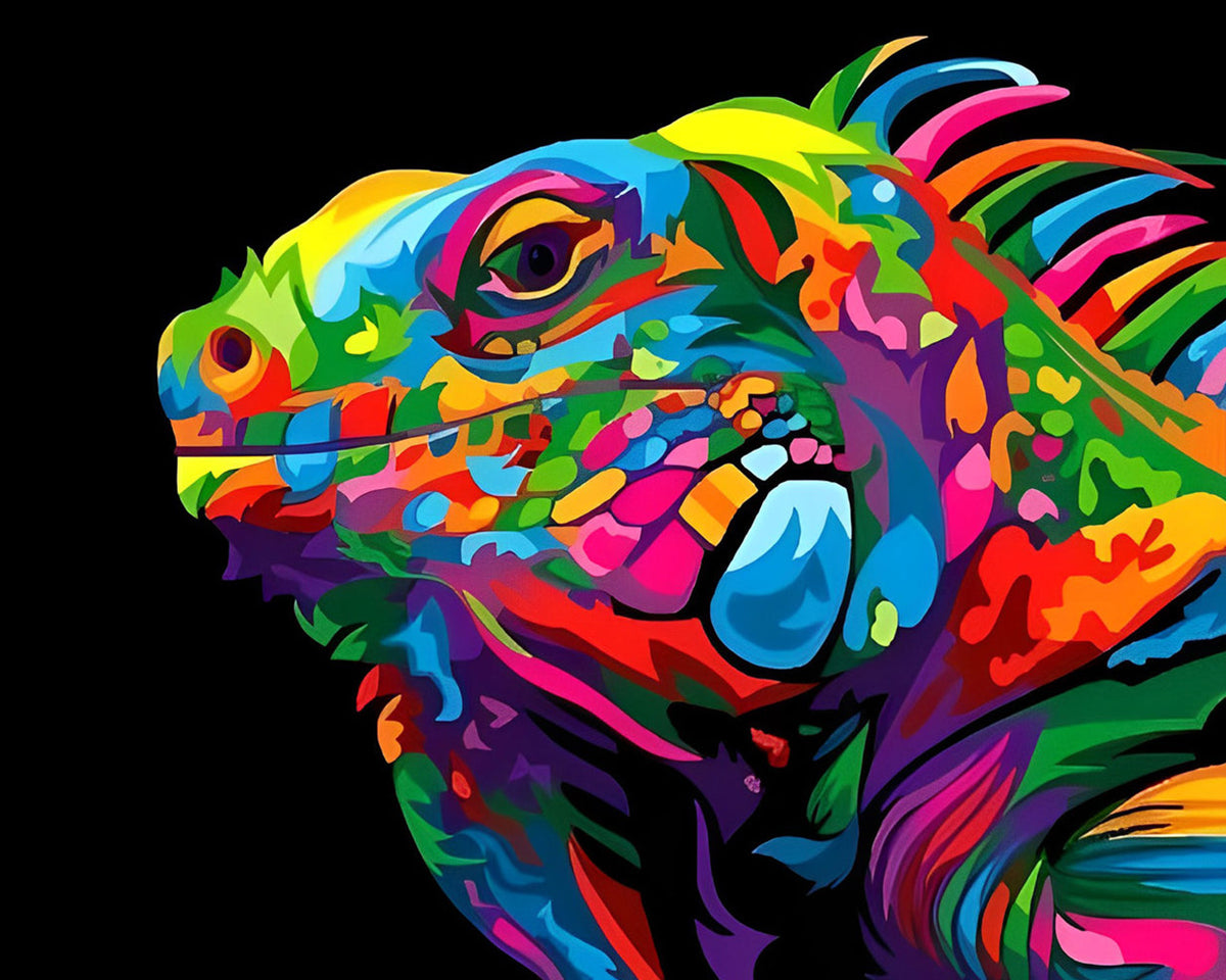 Pop art style chameleon head cross stitch kit for beginners
