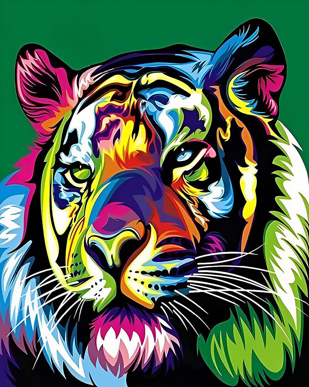 Pop art tiger on green background cross stitch kit for beginners