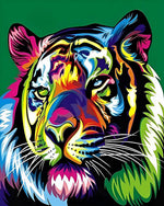 Pop art tiger on green background cross stitch kit for beginners