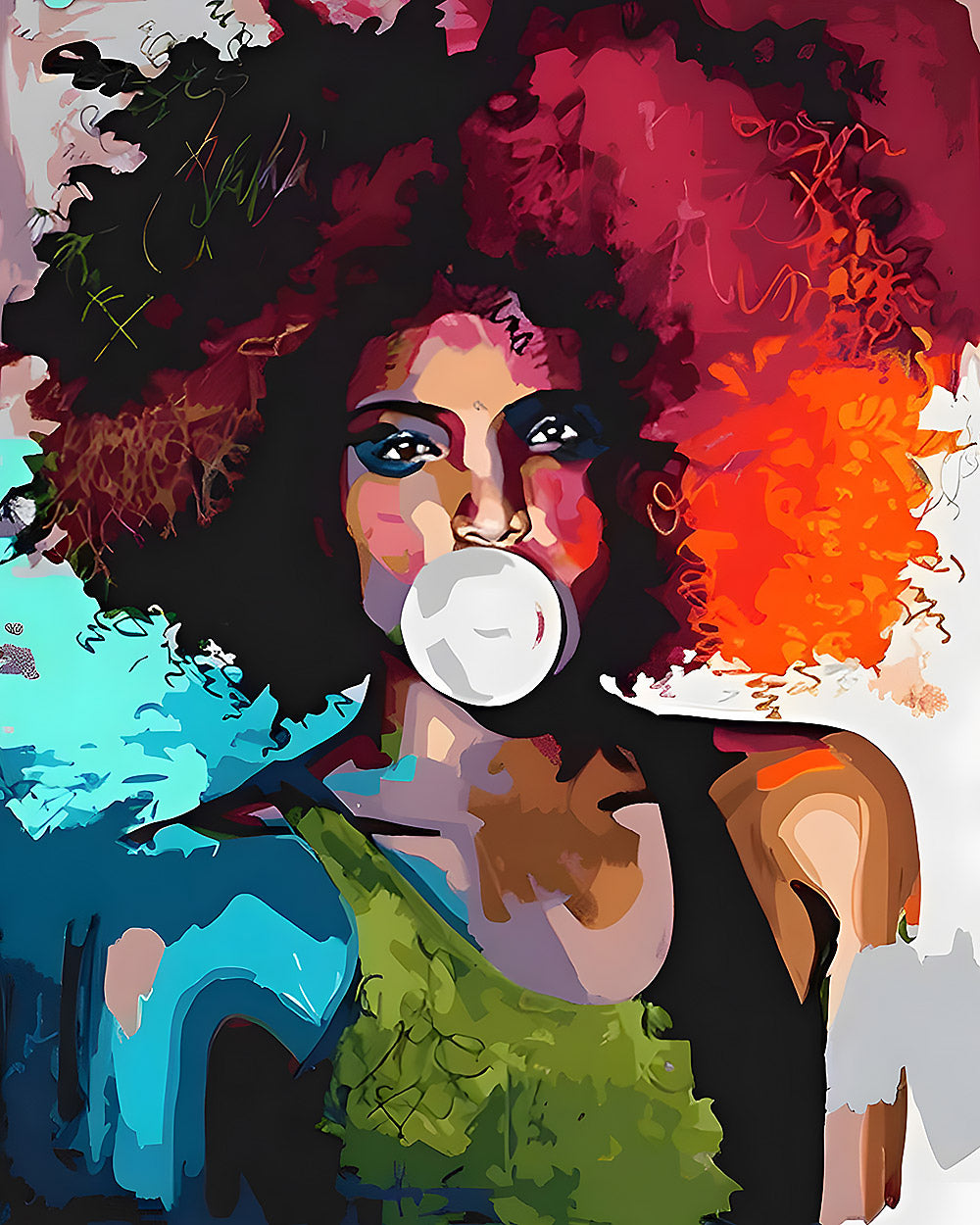 Pop art woman blowing bubblegum cross stitch kit for beginners