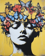 Pop art woman with butterfly crown cross stitch kit for beginners