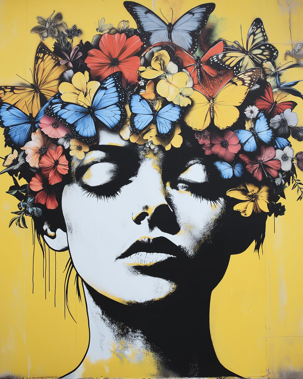 Pop art woman with butterfly crown cross stitch kit for beginners