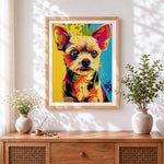 Finished pop art yorkshire terrier paint by numbers artwork displayed as home decor
