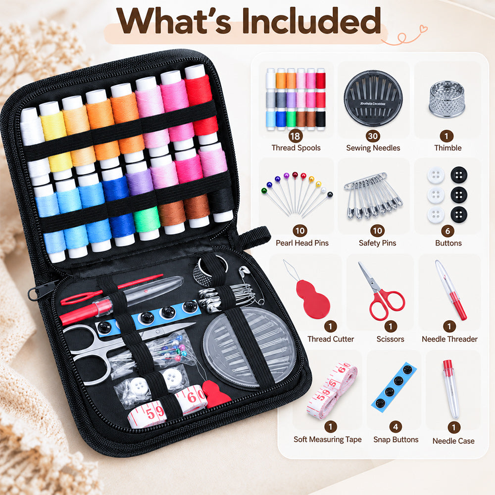 Portable Sewing Kit with Threads, Needles, Scissors and Accessories