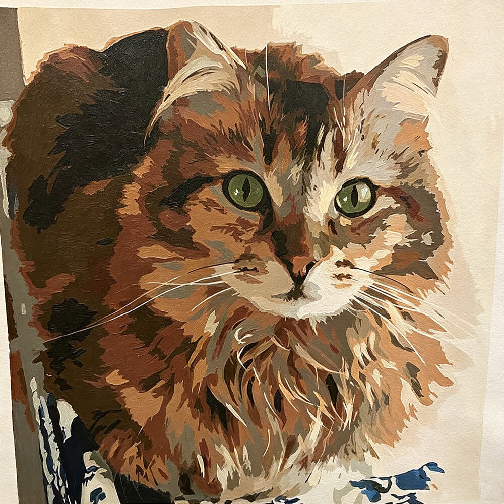 Portrait of a brown tabby cat cross stitch kit for beginners