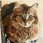 Portrait of a brown tabby cat cross stitch kit for beginners