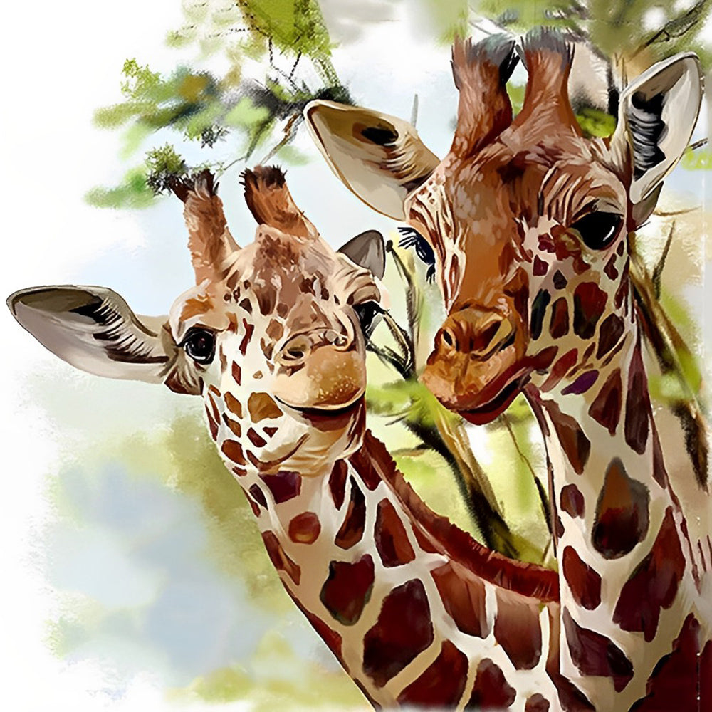 Portrait of a giraffe pair cross stitch kit for beginners