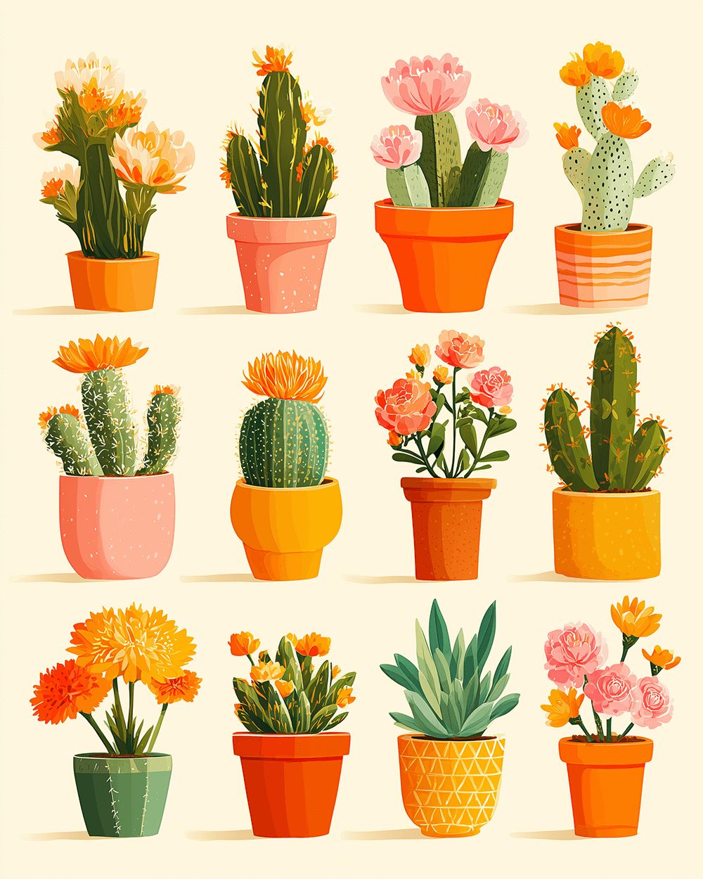 Potted cacti and succulents collection cross stitch kit for beginners