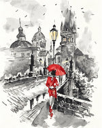 Prague charles bridge and woman cross stitch kit for beginners
