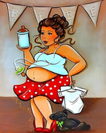 Pregnant curvy woman with baby bottle cross stitch kit for beginners