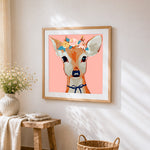 Pretty floral deer cross stitch artwork displayed on wall as home decor