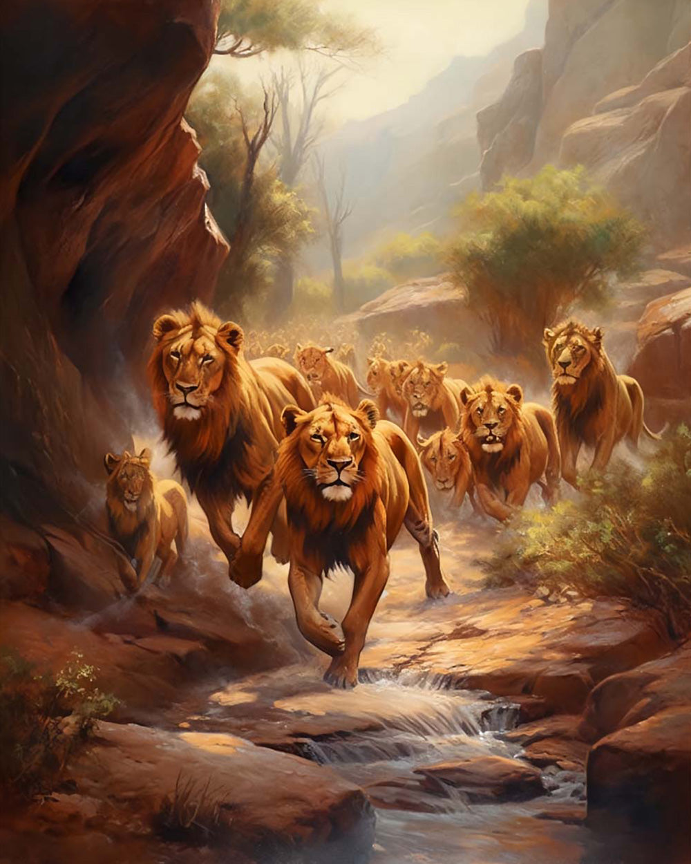 Pride of lions in a canyon cross stitch kit for beginners