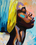 Profile of woman with yellow headwrap cross stitch kit for beginners