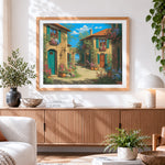 Finished provencal stone cottage and flowers paint by numbers artwork displayed as home decor
