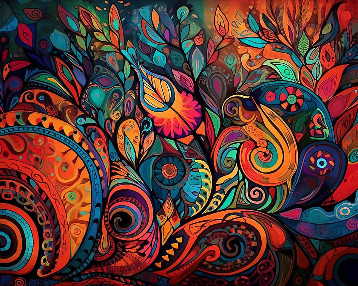 Psychedelic abstract botanical pattern paint by numbers kit for beginners