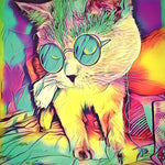 Psychedelic cat with sunglasses cross stitch kit for beginners