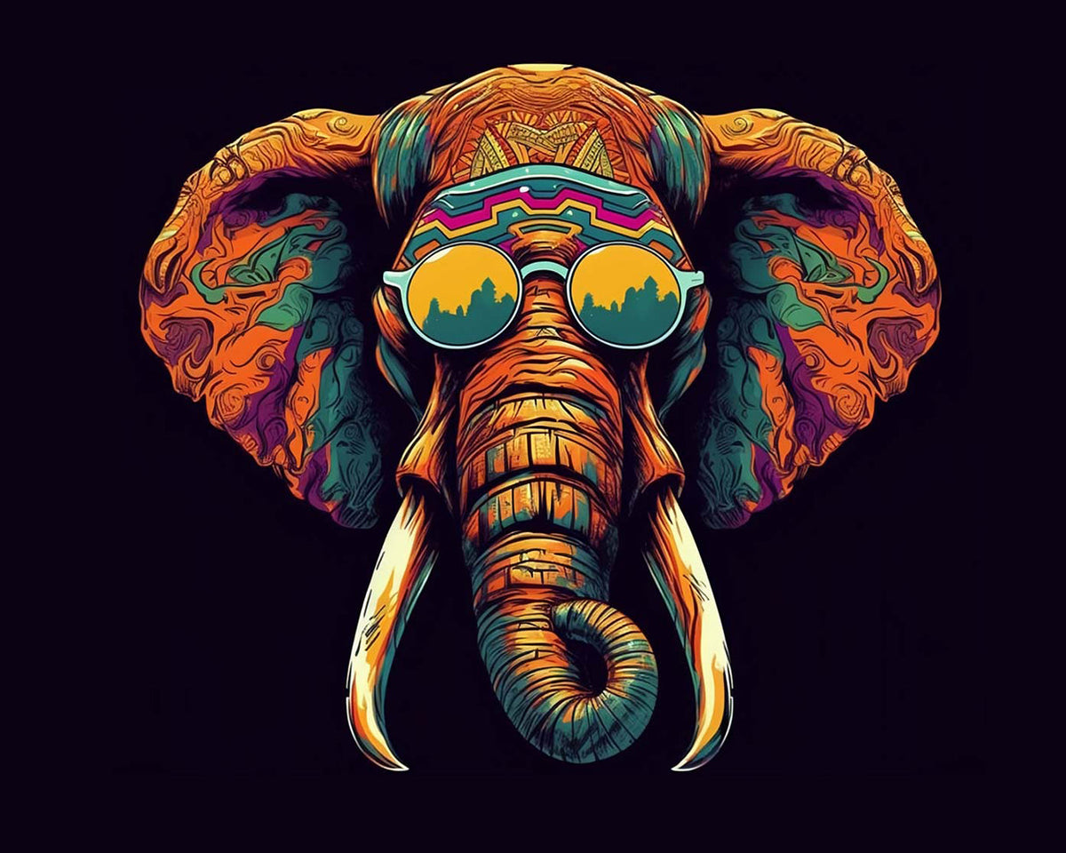 Psychedelic elephant with sunglasses cross stitch kit for beginners