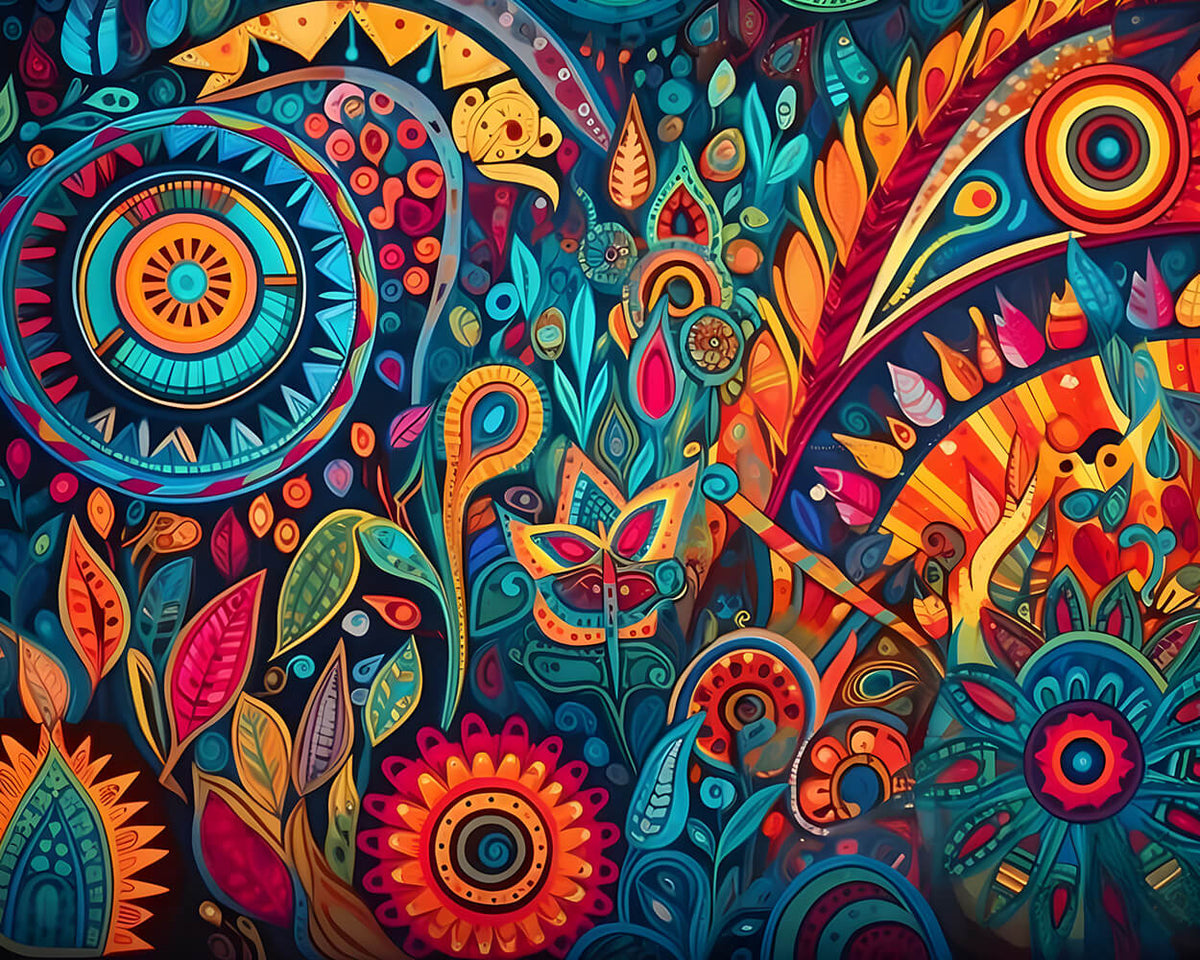 Psychedelic mandala botanical pattern paint by numbers kit for beginners
