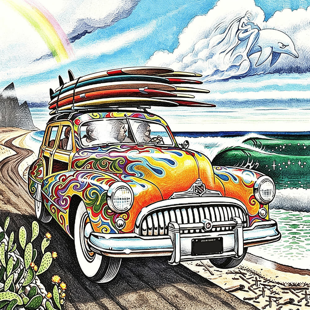 Psychedelic surfer van cross stitch kit for beginners
