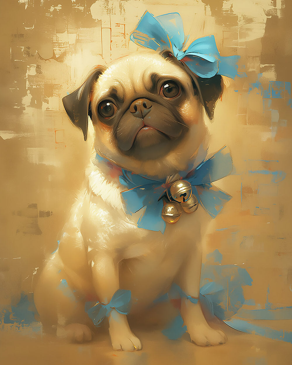 Pug with blue bow cross stitch kit for beginners