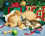 Puppies and kittens sleeping by gifts cross stitch kit for beginners