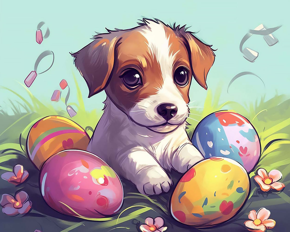 Puppy and easter eggs paint by numbers kit for beginners
