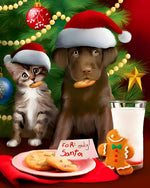 Puppy and kitten eating cookies cross stitch kit for beginners