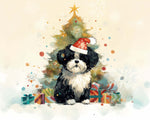 Puppy in santa hat and christmas tree cross stitch kit for beginners