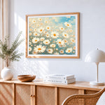 Pure white daisies paint by numbers artwork displayed on wall as home decor