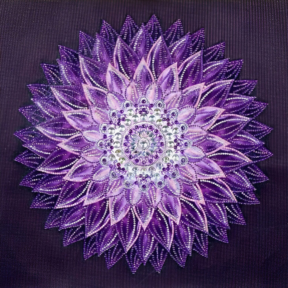 Purple 3D petal mandala cross stitch kit for beginners