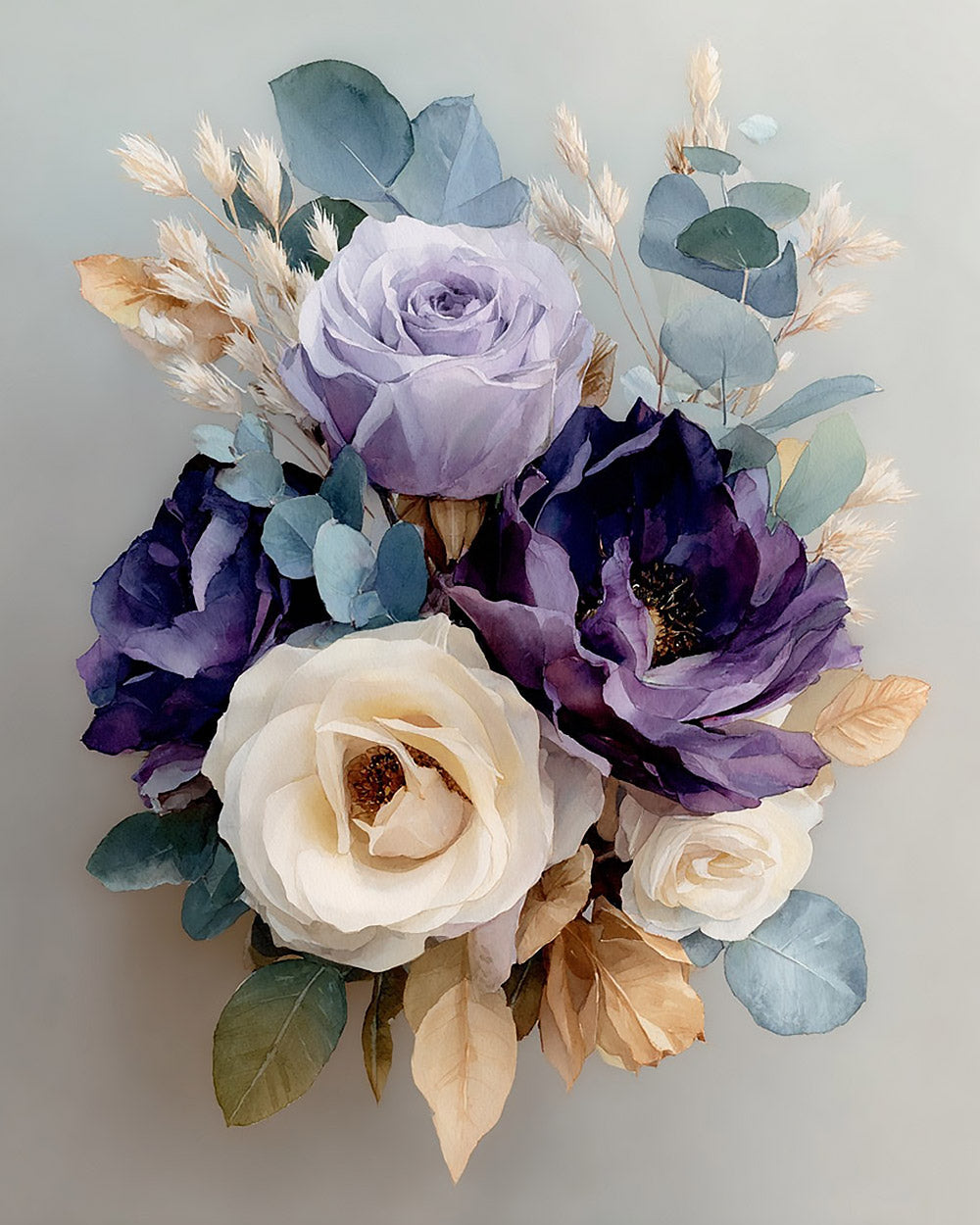 Purple and cream floral bouquet cross stitch kit for beginners