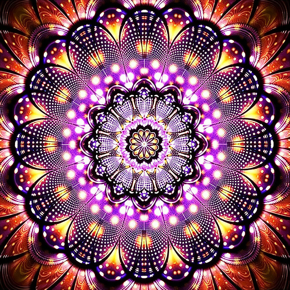 Purple and gold glowing mandala cross stitch kit for beginners